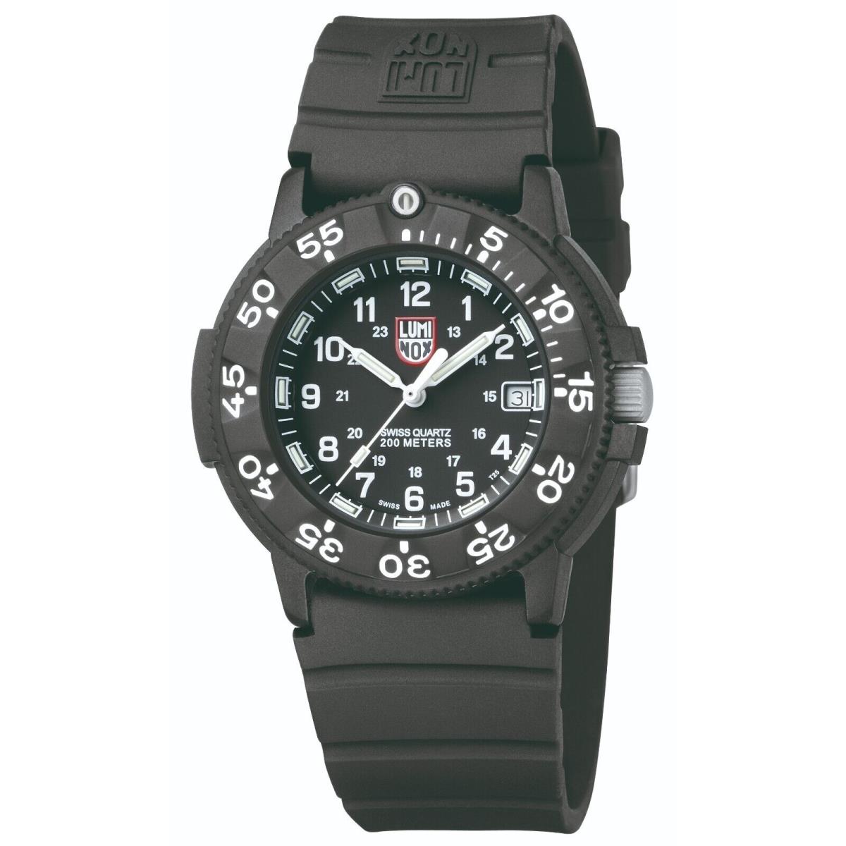 Luminox Men`s Navy Seal Swiss Calendar Quartz Black Silicon Watch 43 MM 3001LUM