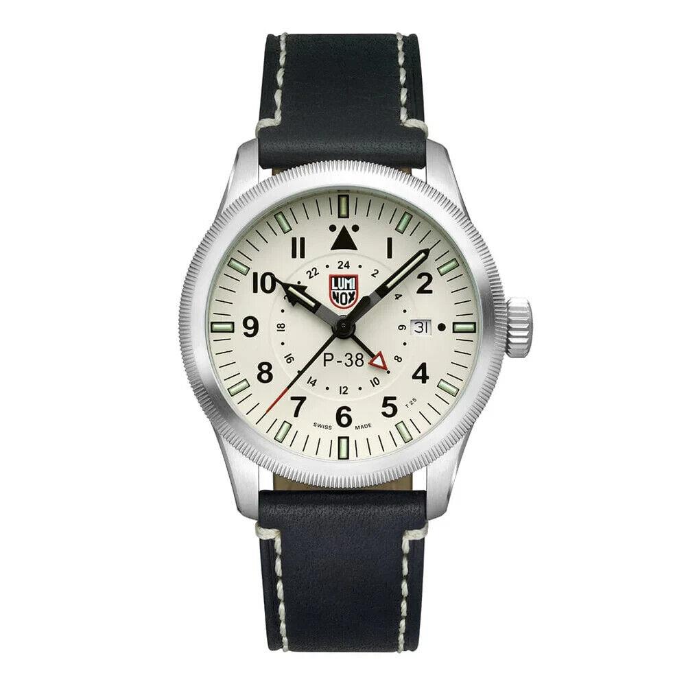 Luminox Men`s Watch P-38 Lightning Date Display Black Leather Strap XA.9527