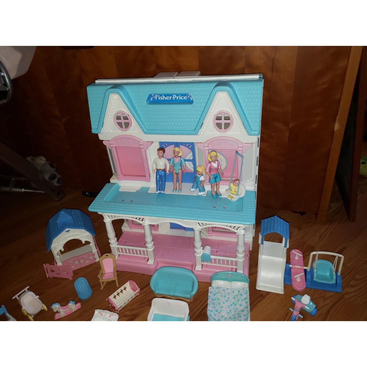 Vintage 1993 Fisher Price Loving Family Dream Folding House 5 People 21 Other
