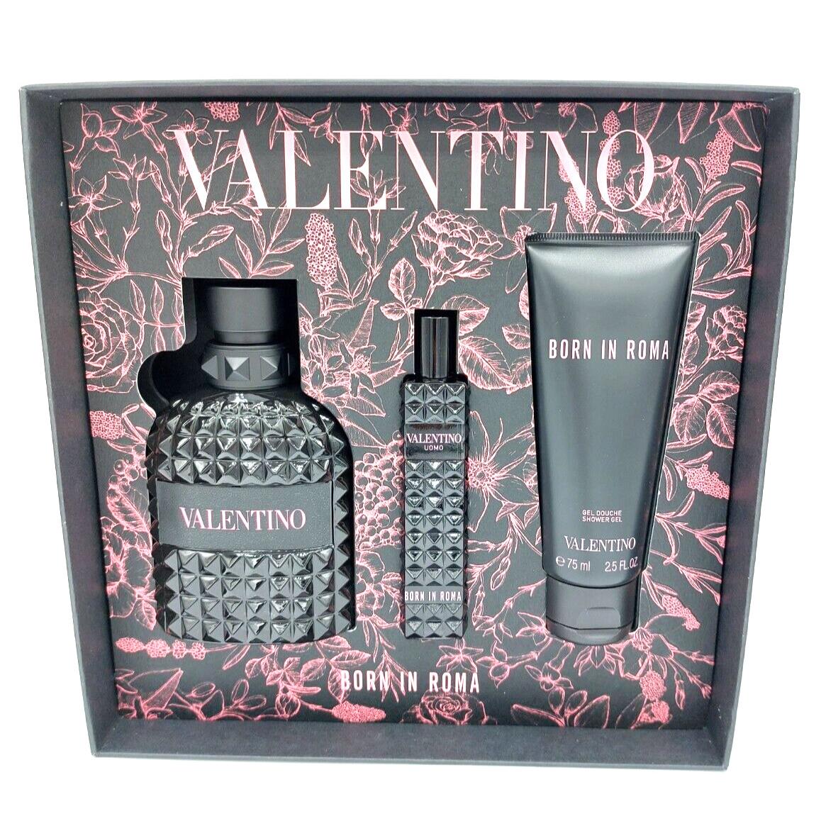 Valentino Born in Roma 3pcs Edt Spray 3.4oz 0.5oz + Shower Gel 2.5oz