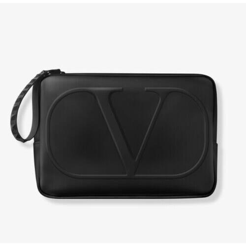 Valentino Big Black Pouch Toiletry Bag V Logo Zipper Big Black