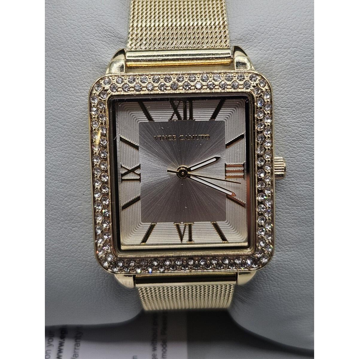 Vince Camuto Women`s Gold Banded with Jeweled Face Watch VC/9010SVGB PC21J