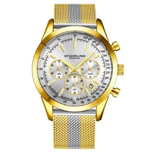 Stuhrling 3975 4 Preston Monaco Quartz Chronograph Date Two Tone Mens Watch