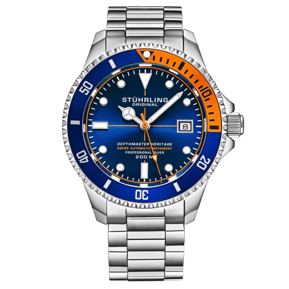Stuhrling 883H 01 Depthmaster Swiss Automatic Diver Stainless Steel Mens Watch