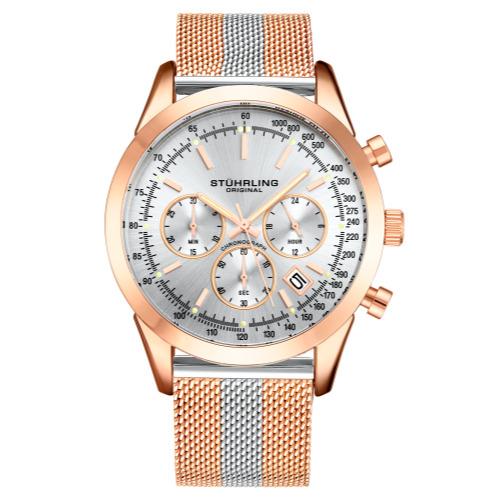 Stuhrling 3975 5 Preston Monaco Quartz Chronograph Date Two Tone Mens Watch