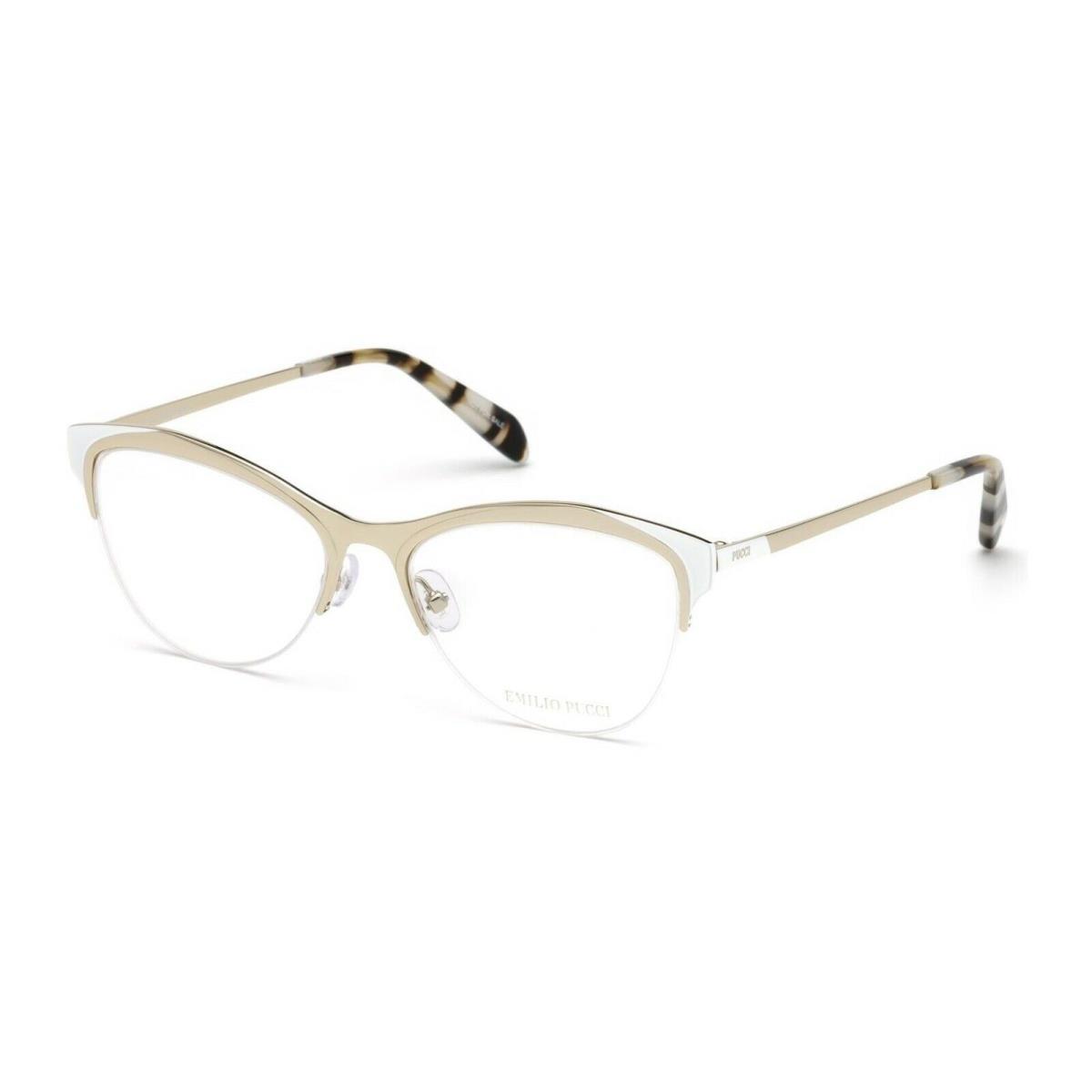 Emilio Pucci EP 5073 033 Shiny Gold White Metal Semi Eyeglasses Frame 53-16-140 - Gold, Frame: Gold, Lens: Clear