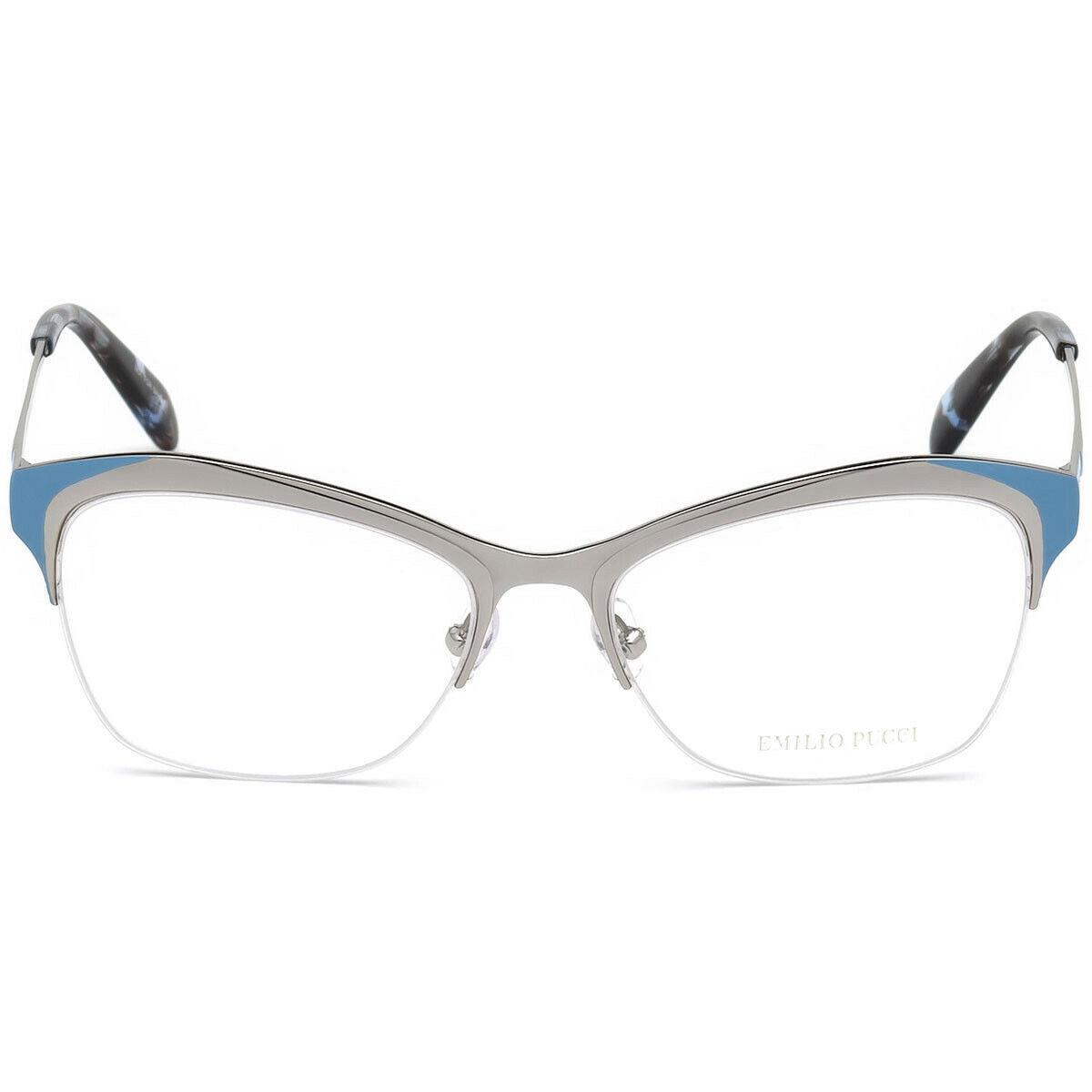 Emilio Pucci EP5074 020 Shiny Silver Blue Metal Semi Eyeglasses Frame 53-16-140 - Blue, Frame: Silver, Lens: Clear