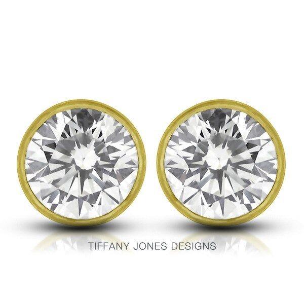 Tiffany & Co. 0.98ct tw G-SI3 Ex Round Cert. Diamonds 14k Bezel Set Modern Style Earrings 1.1g