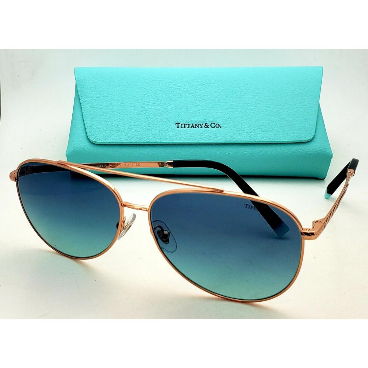 Tiffany Co Sunglasses TF 3074 6105/9S Gold Aviator Frames Blue Fade Lenses