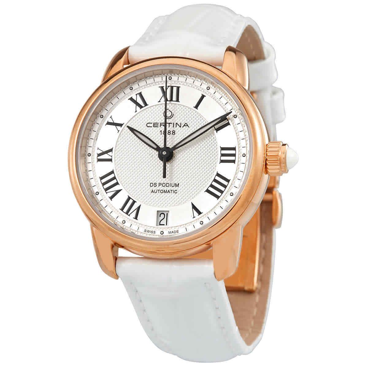 Certina DS Podium Silver Dial Automatic Ladies Watch C025.207.36.038.00 - Dial: Silver, Band: White, Bezel: Rose Gold-tone