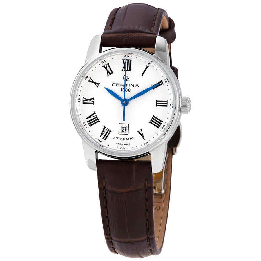 Certina DS Podium Automatic White Dial Ladies Watch C001.007.16.013.00 - Dial: White, Band: Brown, Bezel: Silver-tone