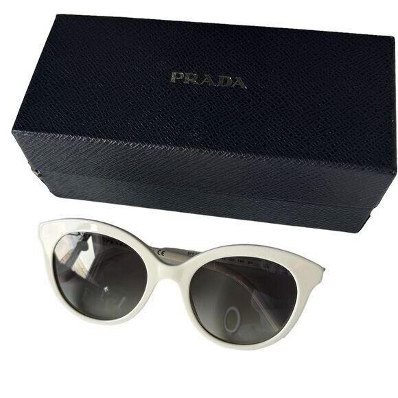 Prada Round Cat Eye Plastic Lens Gray Gradient Sunglasses PR 02YS Talc White