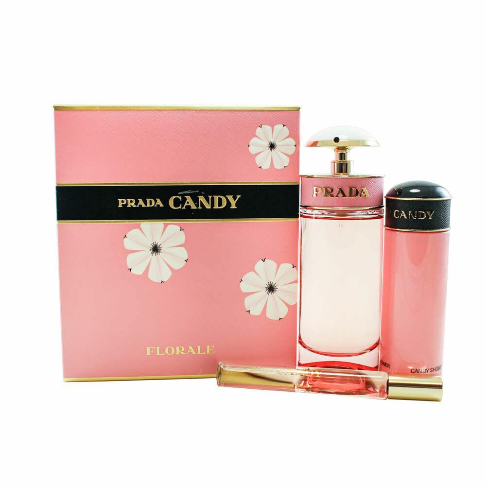 Prada Candy Florale 3 Piece Set 2.7 Oz Edt Spray +0.34Oz Edt Roll on +2.5Oz B/l