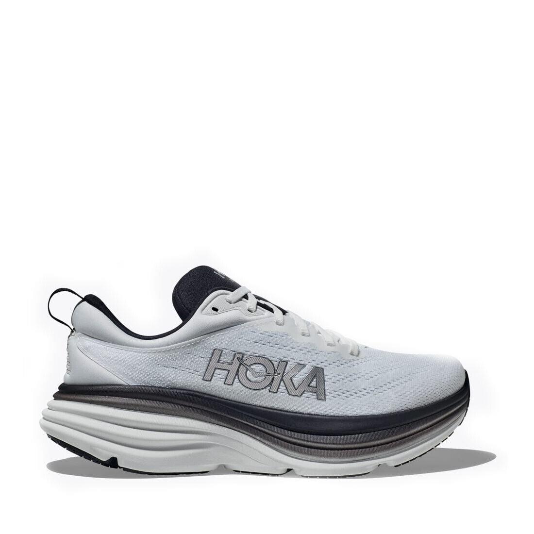 Hoka 1123202-WBLC Men`s Bondi 8 in White/black - Medium Width - Gray