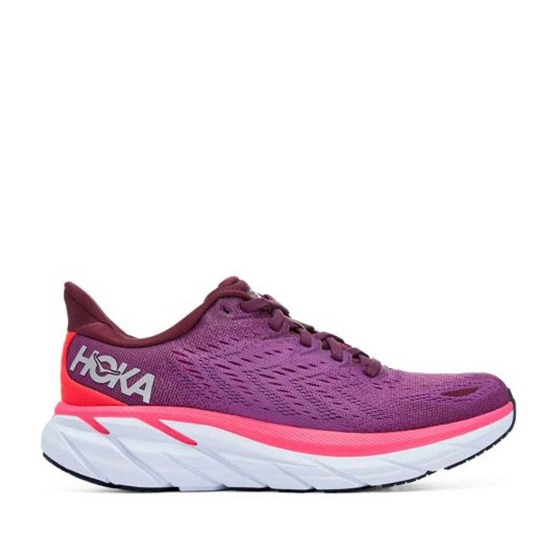 Hoka 1119394-GWBY Women`s Clifton 8 in Grape Wine/beauty Berry - Medium - Purple