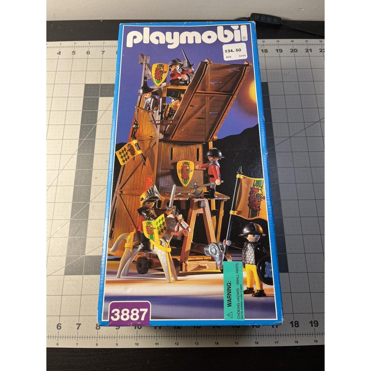 Box 1996 Playmobil 3887 Siege Tower Battering Ram Medieval Knights Rare