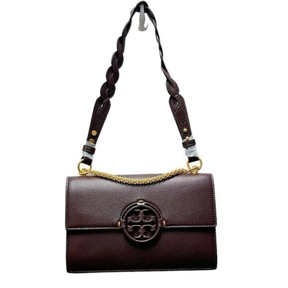 Tory Burch Miller Small Leather Flap Shoulder Bag Tempranillo Red Brown