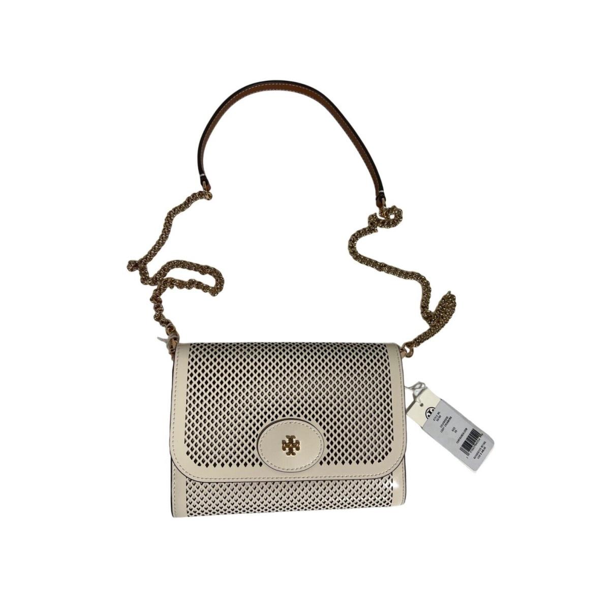 Tory Burch Perforated Patent Leather Crossbody Bag Light Cream