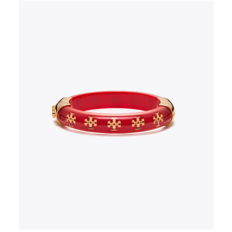 Tory Burch Kira Resin Bangle Hinge All Over Logo Tory Gold / Red