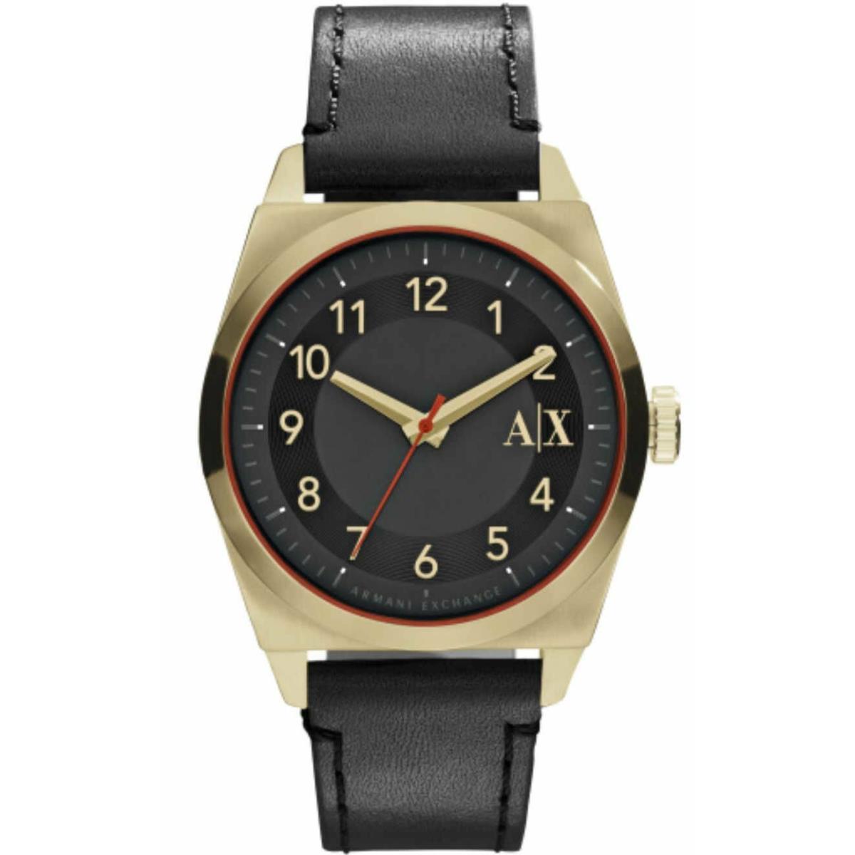 Armani AX2306 Exchange Black Leather Strap Gold Case with Red Lining Watch