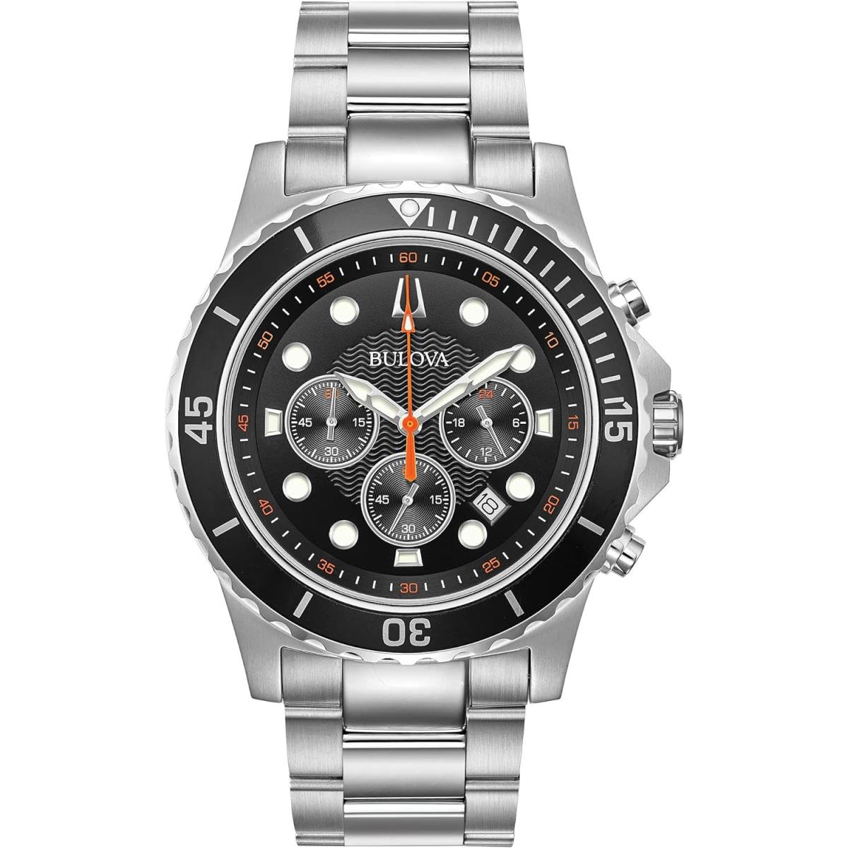 Bulova Men`s Classic Sport Chronograph Watch 100M Water Resistant Stainless/ Black Dial