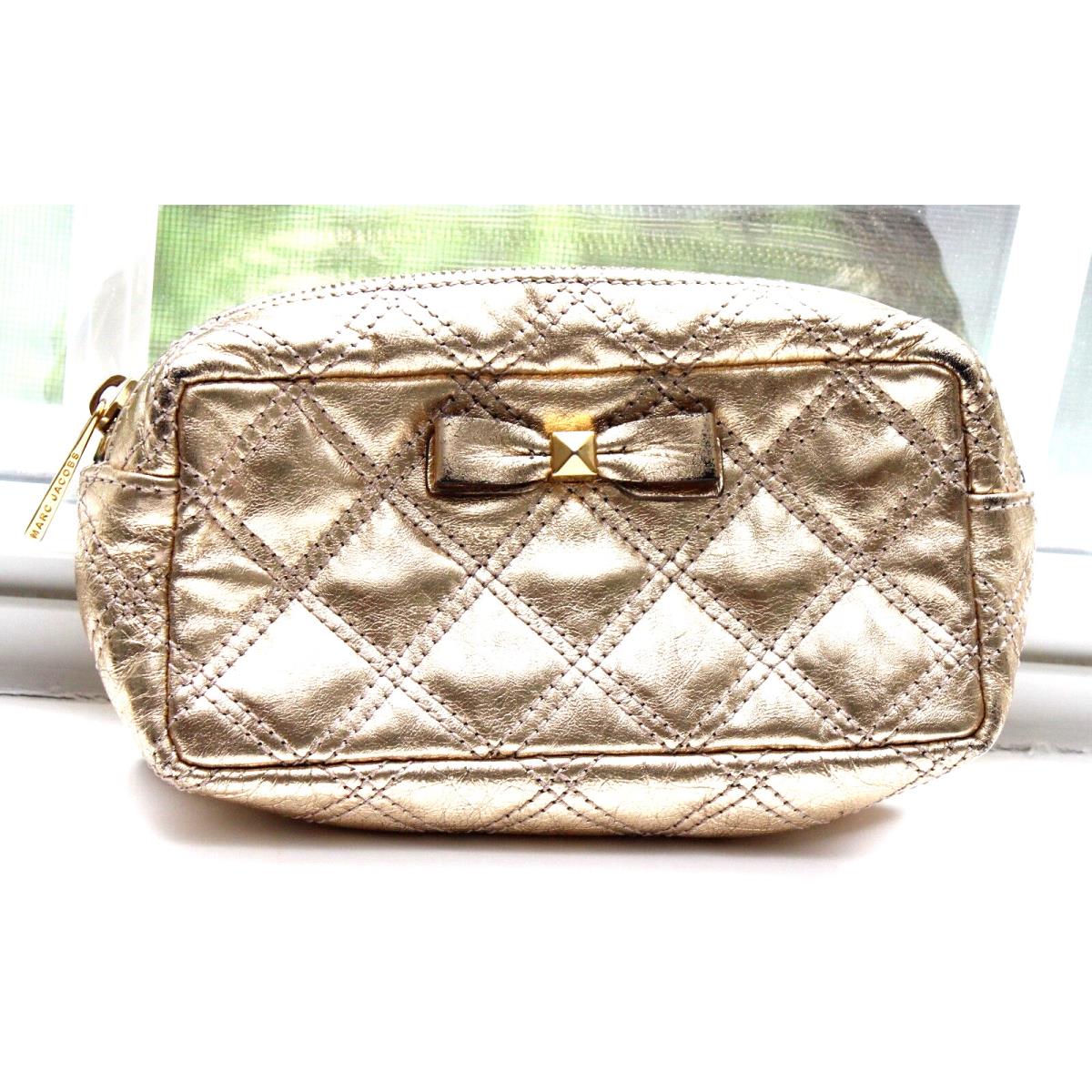 Marc Jacobs Gold Metallic Quilted Bow Leather Cosmetic Case