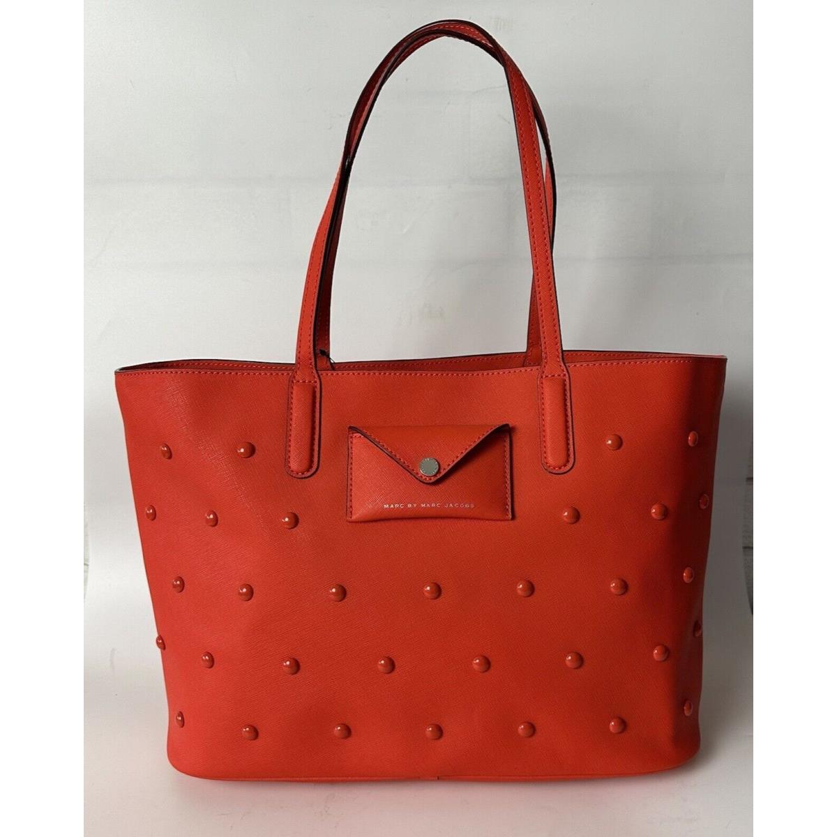 Marc Jacobs Metropoli Studs Travel Tote Bag Leather Orange Handbag Resort