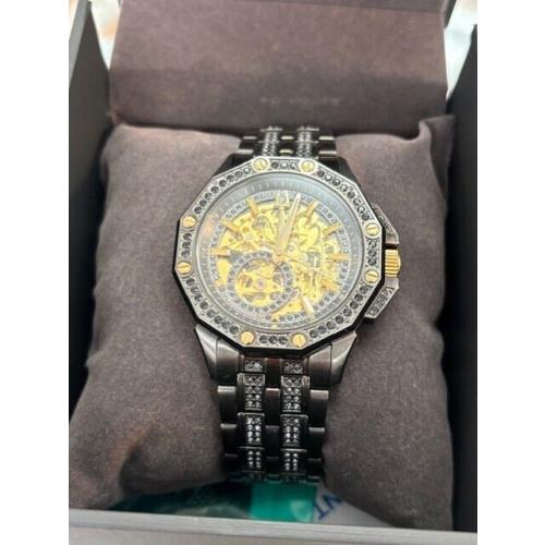 Bulova Men`s Automatic Skeleton Dial Black Gunmetal Stainless Steel Never Worn