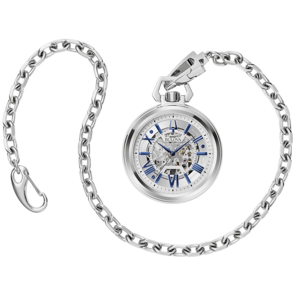 Bulova Sutton Silver Tone Automatic Pocket Watch 96A304 - Silver