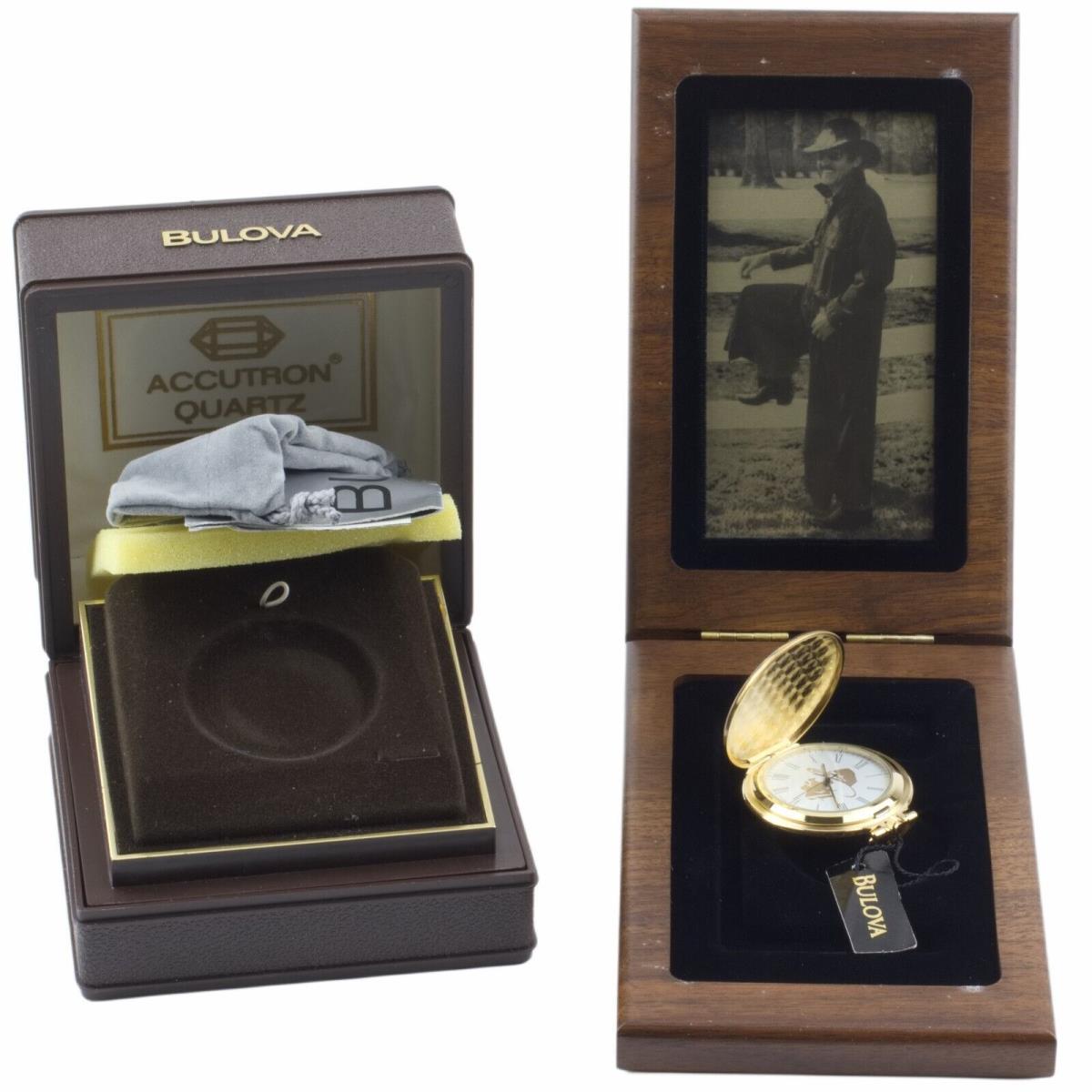 Bulova Richard Petty Pocket Watch Accutron Quartz Gold Tone Wood Gift Box