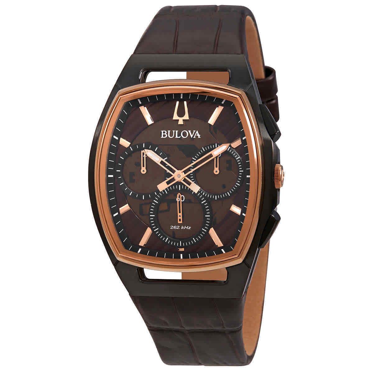 Bulova Curv Chronograph Quartz Brown Dial Men`s Watch 98A264 - Dial: Brown, Band: Brown, Bezel: Brown