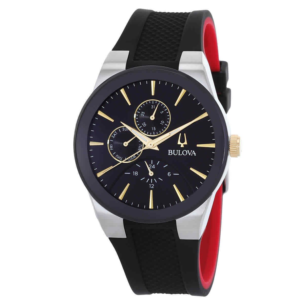 Bulova Modern Millenia Chronograph Quartz Black Dial Men`s Watch 98C146 - Dial: Black, Band: Black, Bezel: Silver-tone