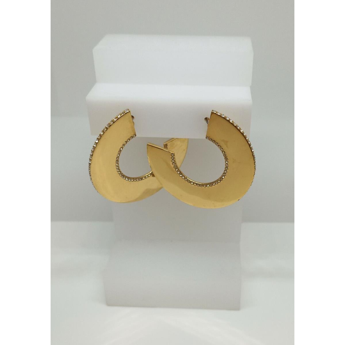 Swarovski Gelane Hoop Earrings Yellow Tone w/ White Crystals 5278290