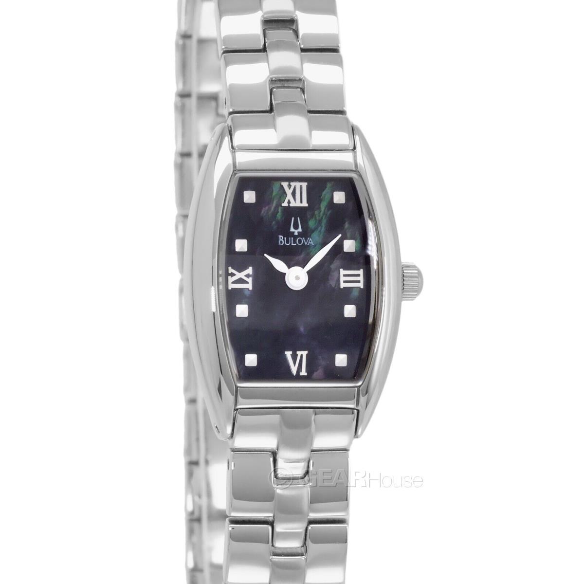 Bulova Womens Petite Dress Watch Black Mop Dial Silver Stainless Steel Band