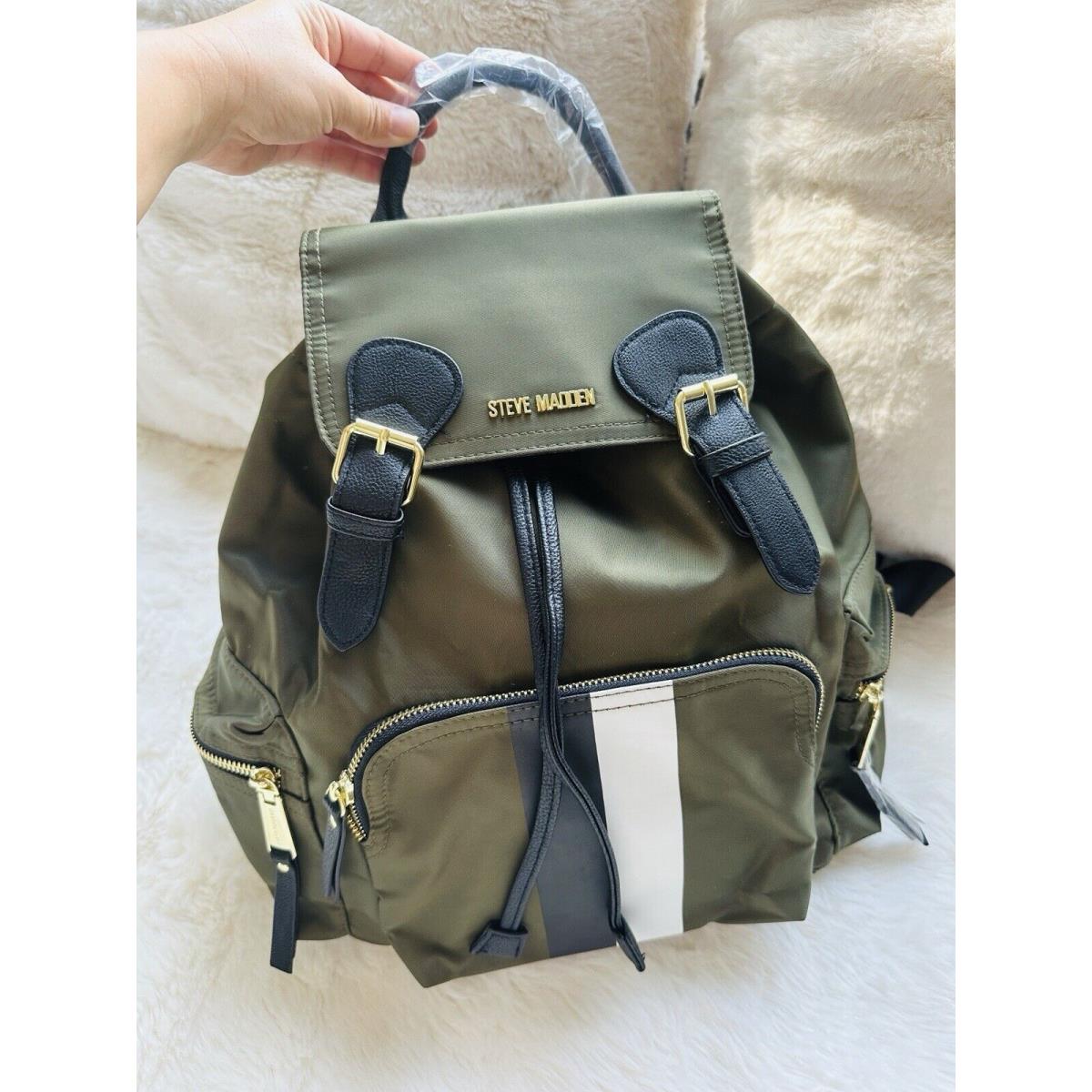 Steve Madden Bfoxx Nylon Backpack Adjustable Straps Olive Burberry Dupe