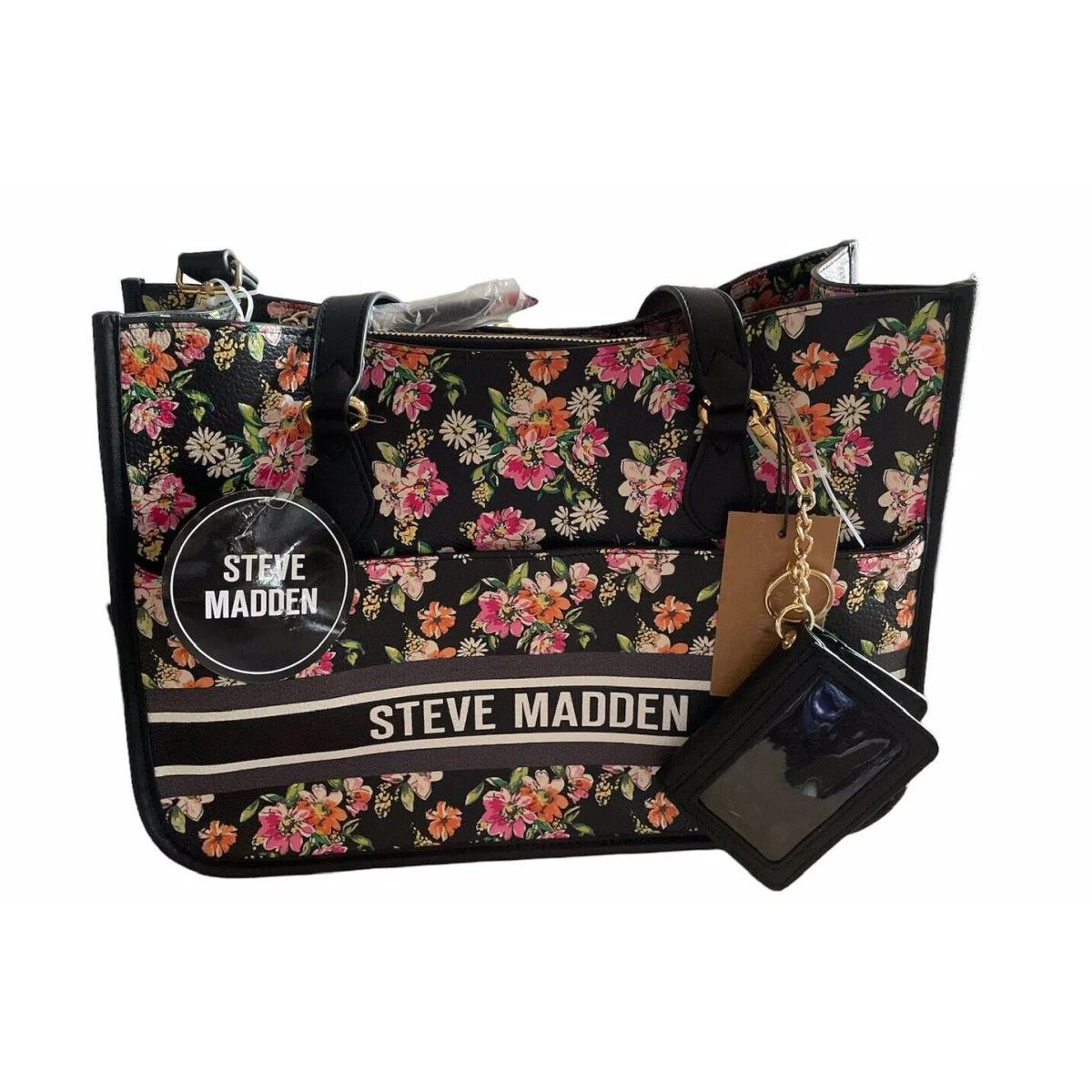 Steve Madden Floral Crossbody Shoulder Bag with Matching Pouch Black