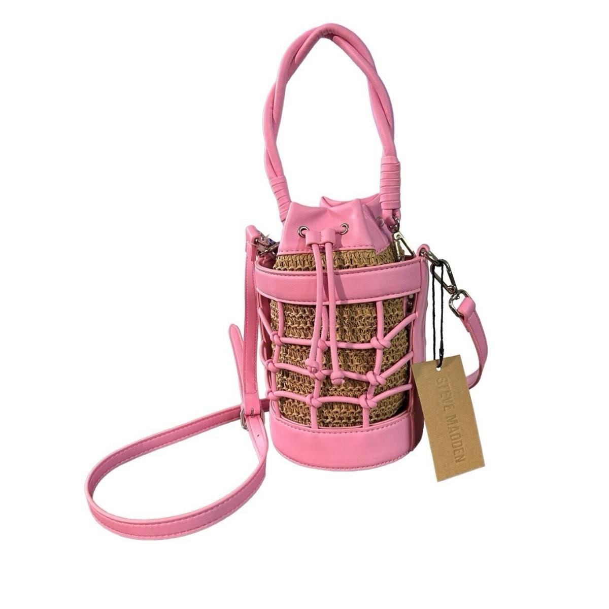 Steve Madden Pink Nat Fondant Blochan Crossbody Bucket Bag Top Handle Purse