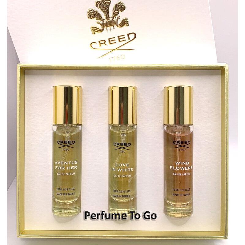 Creed Aventus For Her / Love in White / Wind Flowers 3 x 10ml Travel Set