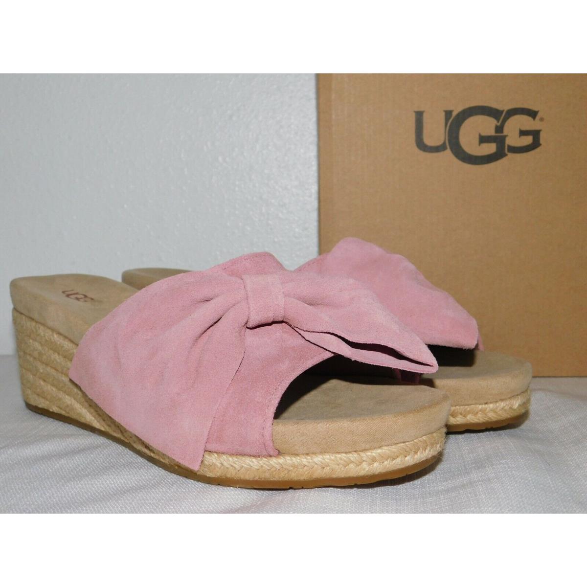 Womens Size 11 Pink Dawn Ugg Jaycee Suede Jute Slip-on Wedge Clogs Shoe