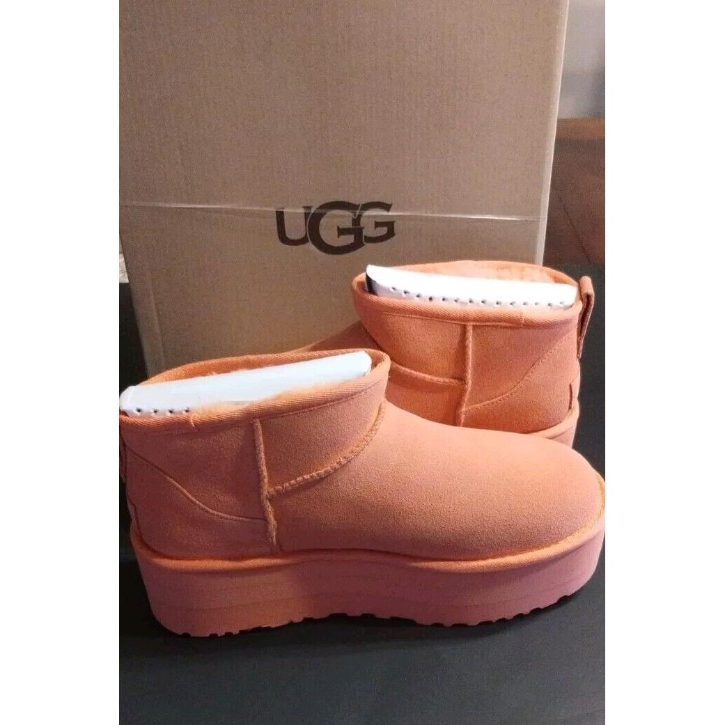 Ugg Classic Ultra Mini Women`s Platform Ankle Boots SZ 8 Vibrant Coral