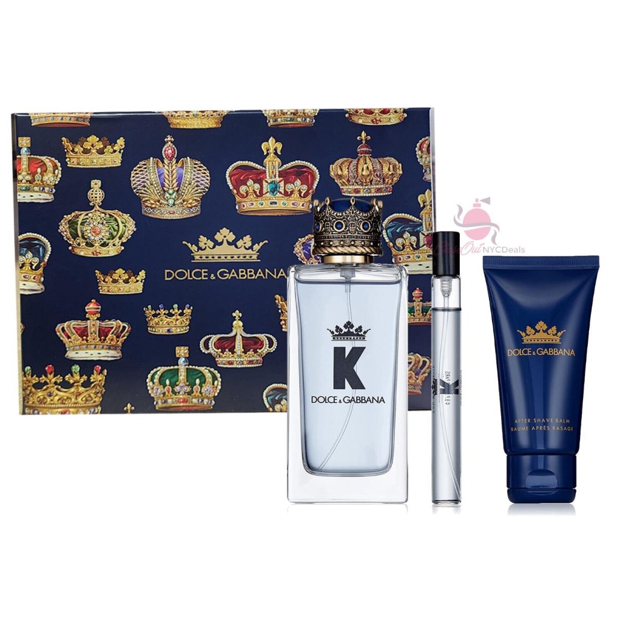 Dolce Gabbana King 3PC Set For Men-3.3 oz EDT+0.33 oz Edt Sp+1.6 oz A/shave Balm