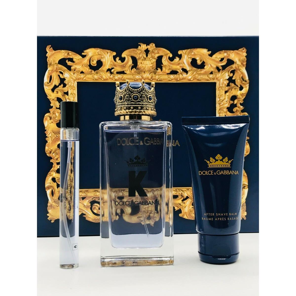 Dolce Gabbana King 3pc Set Men Cologne Spray 3.3 oz Mini Spray Shower Gel 1.6