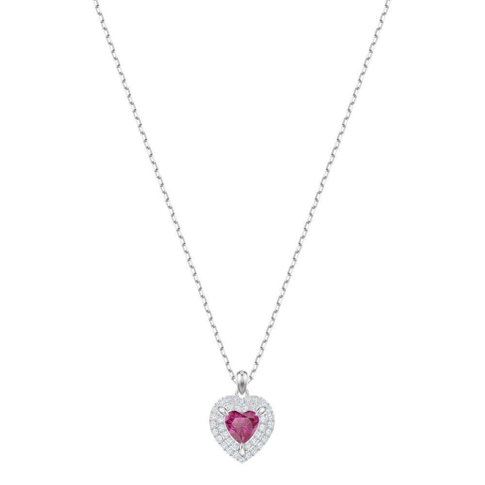 Swarovski One 5446301 Rhodium Plated Crystal Red Heart Pendant Necklace