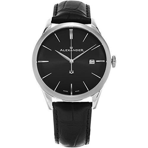 Alexander Heroic Sophisticate Black Leather Stainless Steel Swiss Watch A911-01