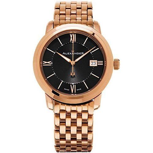 Alexander Heroic Macedon Black Dial Swiss Rose Gold Mens Watch A111B-07 - Black, Gold