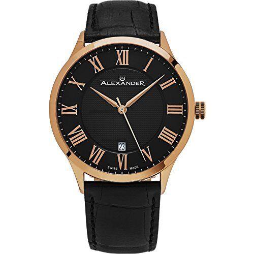 Alexander Statesman Triumph Rose Gold Swiss Made Black Leather Watch A103-05