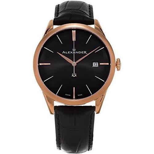 Alexander Heroic Sophisticate Black Leather Rose Gold Watch A911-05