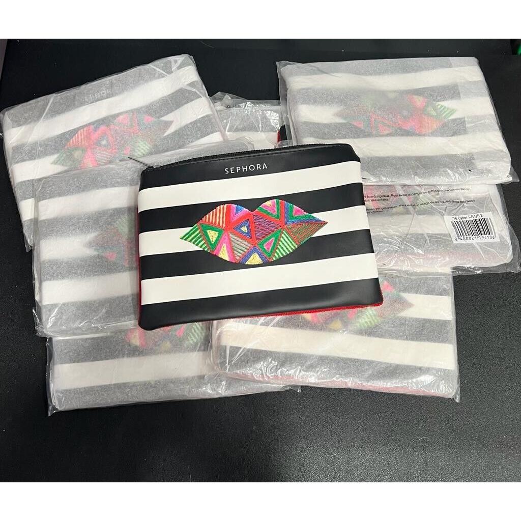 Lot Of 9 Sephora Makeup Bag Pouch Lip Card Case Red Stripes