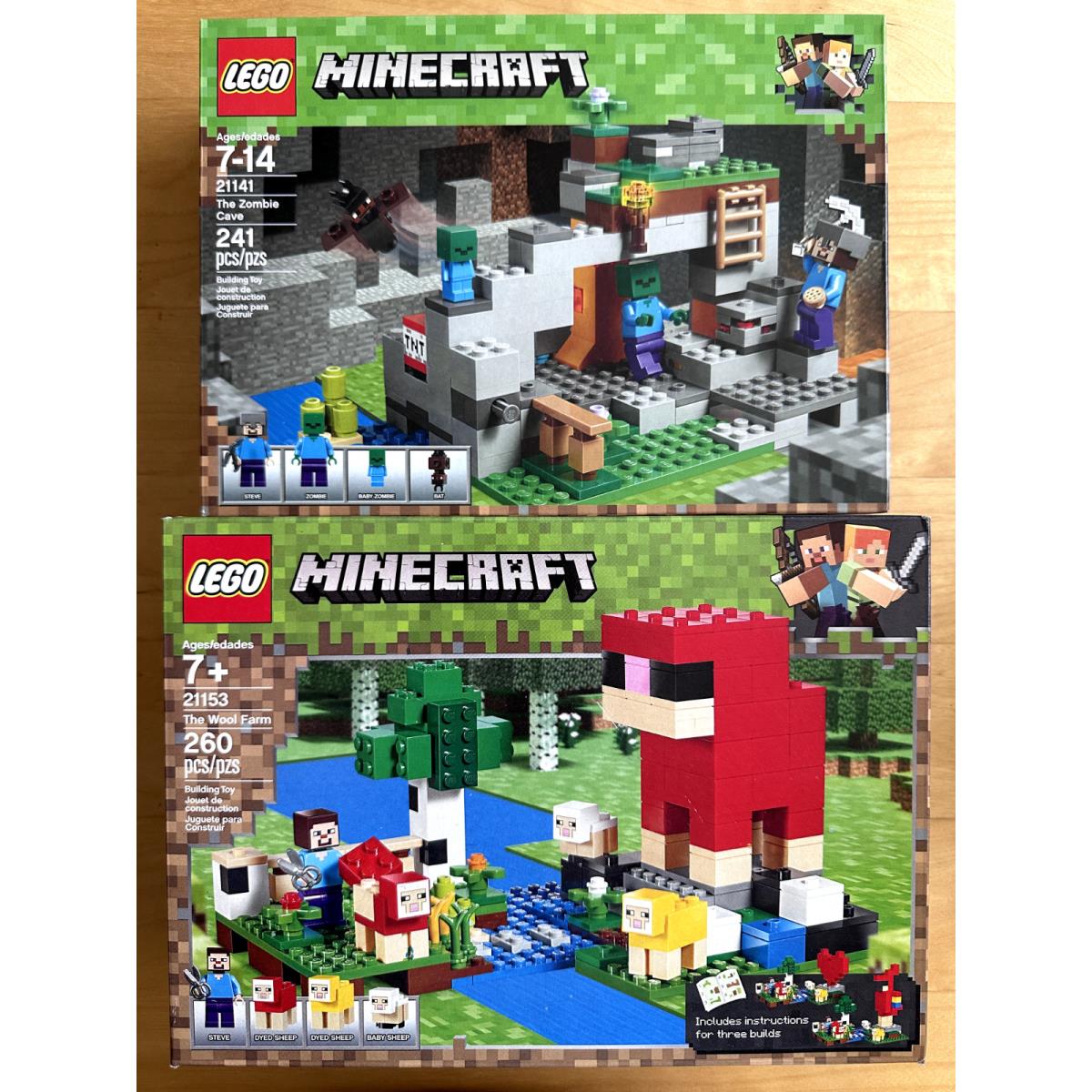 Lego Minecraft 2 Sets 21141 The Zombie Cave 21153 The Wool Farm Nisb