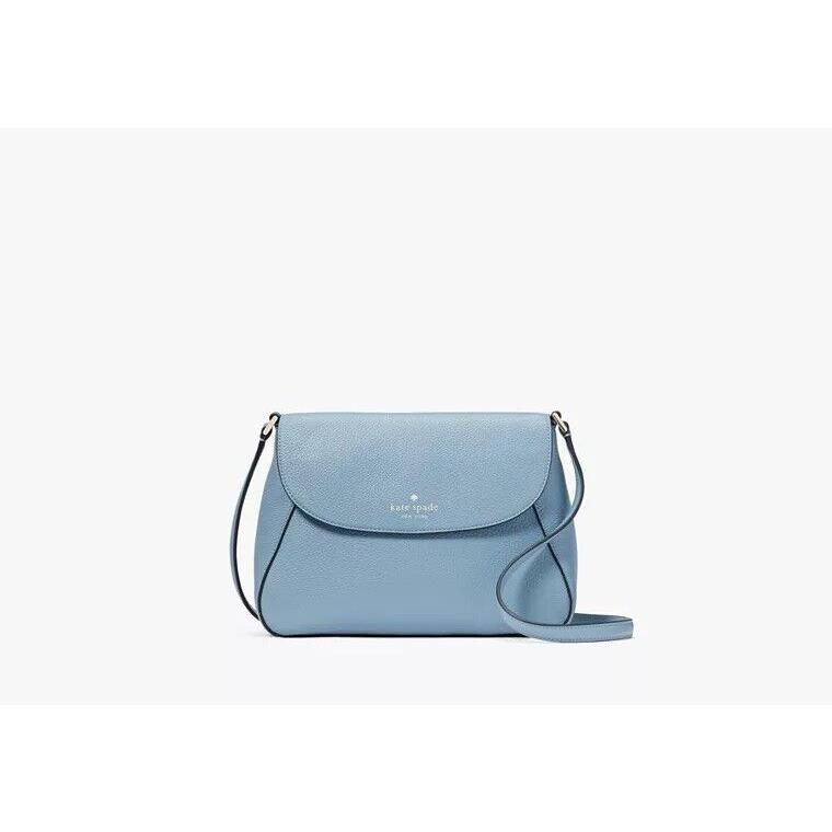 Kate Spade Spring Pebble Leather Monica Flap Crossbody/shoulder Bag Light Blue